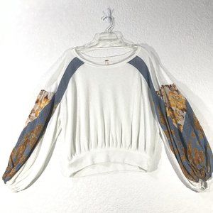 Free People Casual Clash Balloon Sleeve Thermal Patchwork